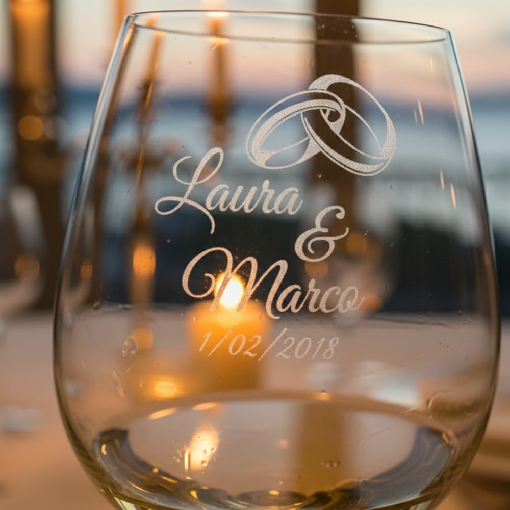 Lasertricks - Calici da vino con Scatola legno - Personalizzati con Nomi – Idea Regalo San Valentino, Anniversario o Matrimonio – Bicchieri da Vino – Personalizzabili