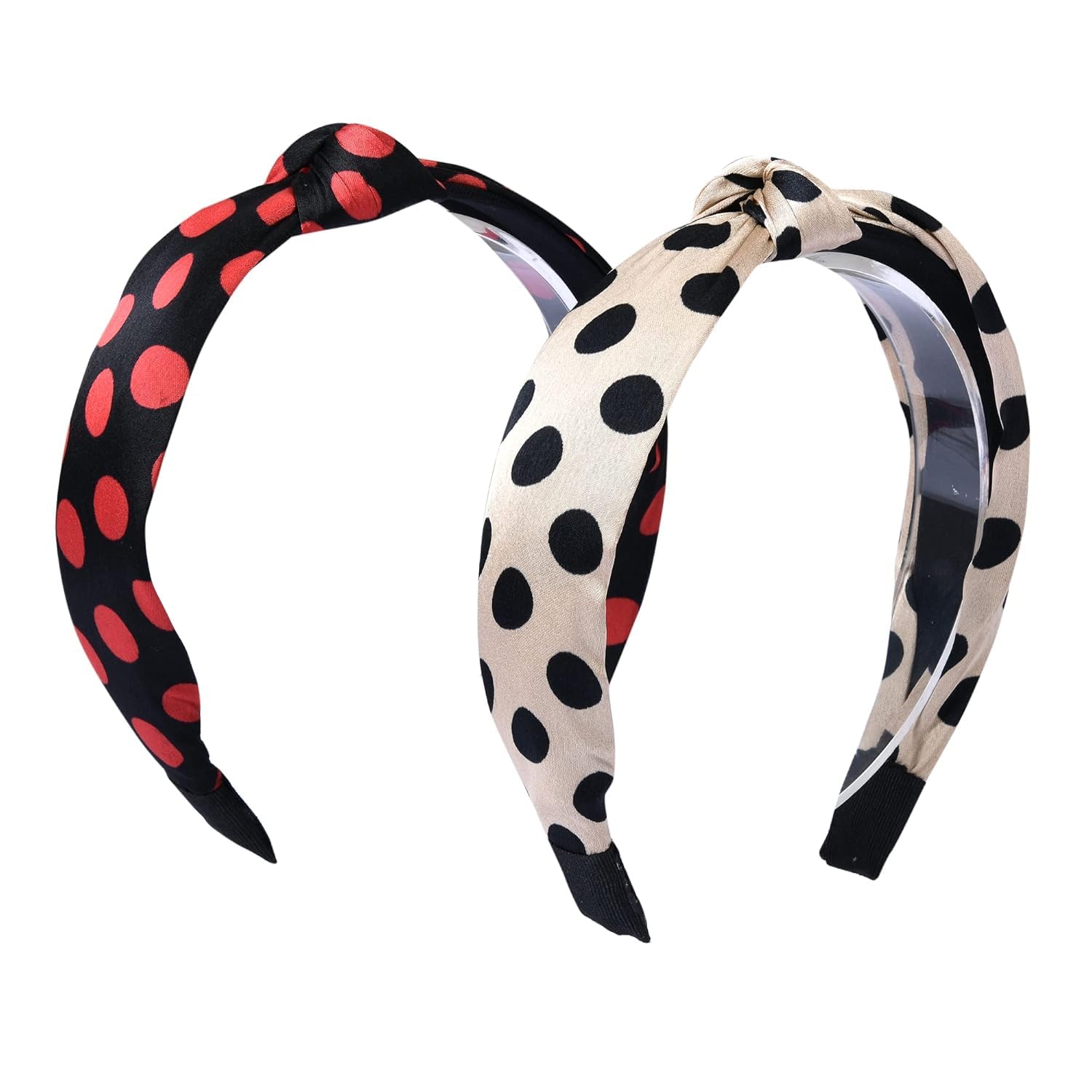matkooz GIRLS SATIN SILK POLKA DOTS TURBAN HAIR BAND_PACK OF 2PCS_BLACK,RED-picture-20