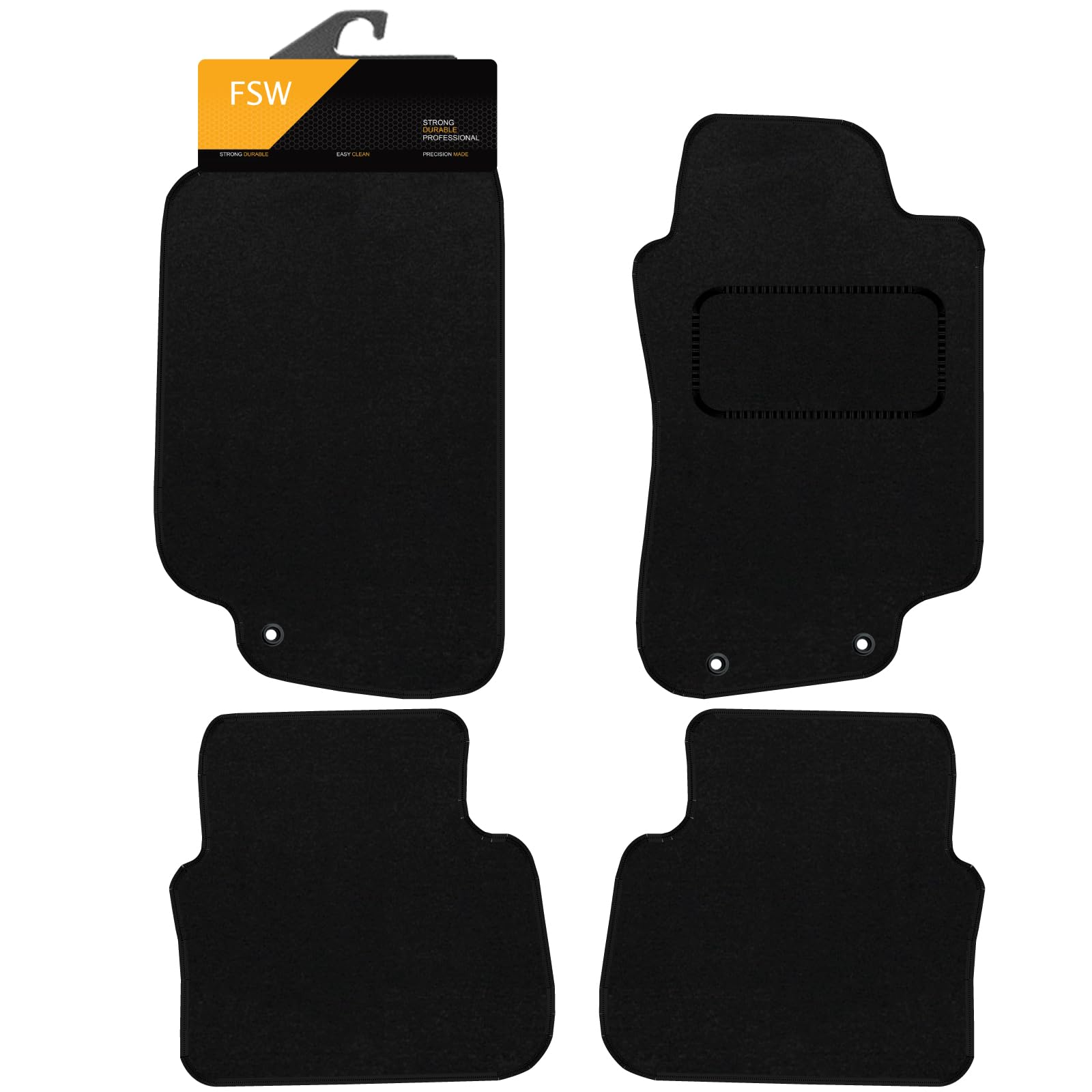 FSW - Tailored Mats - Fits SAAB 9-5 2006-2010 - Black Carpet - Anti Slip Mat - Non Slip Car Floor Mat, Fitted With Clips & Granulated Backing - 4 Pc Floor Mat Only