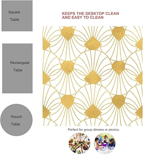 Miniatura 3 de Mantel de picnic con diseño geométrico de textura dorada a cuadros para bodas, fiestas, fiestas, 52 x 70 pulgadas
