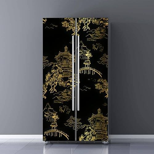 Juego de envoltorio de vinilo autoadhesivo para refrigerador, diseño de rosas y flores negras, para diseño de tela, mural de puerta textil, adhesivo