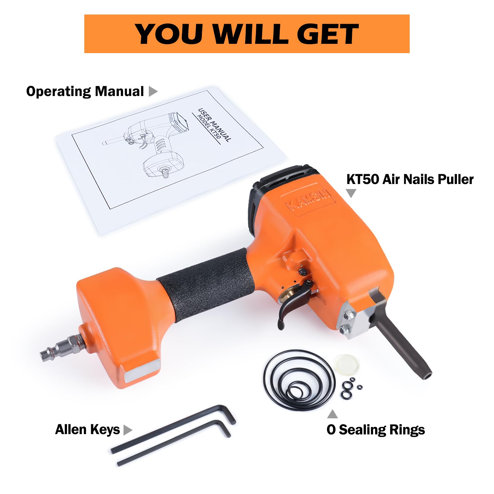 KAMSIN KT50 Pistola Neumática Extractora de Clavos de Gran Potencia con Gatillo de Seguridad, Clavadora Neumática de Gran Potencia, Extractor Neumático de Clavos