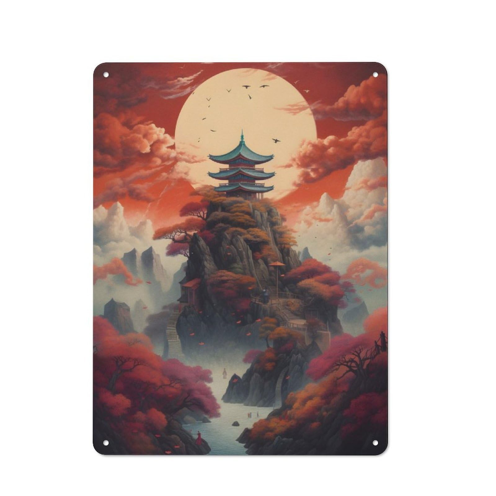Industrial Decorative Metal Plaque 40x30cm Featuring Fantasy Moonlight Japan 07, Urban Room Decor for Flat, Bar, Studio Or Gallery Wall