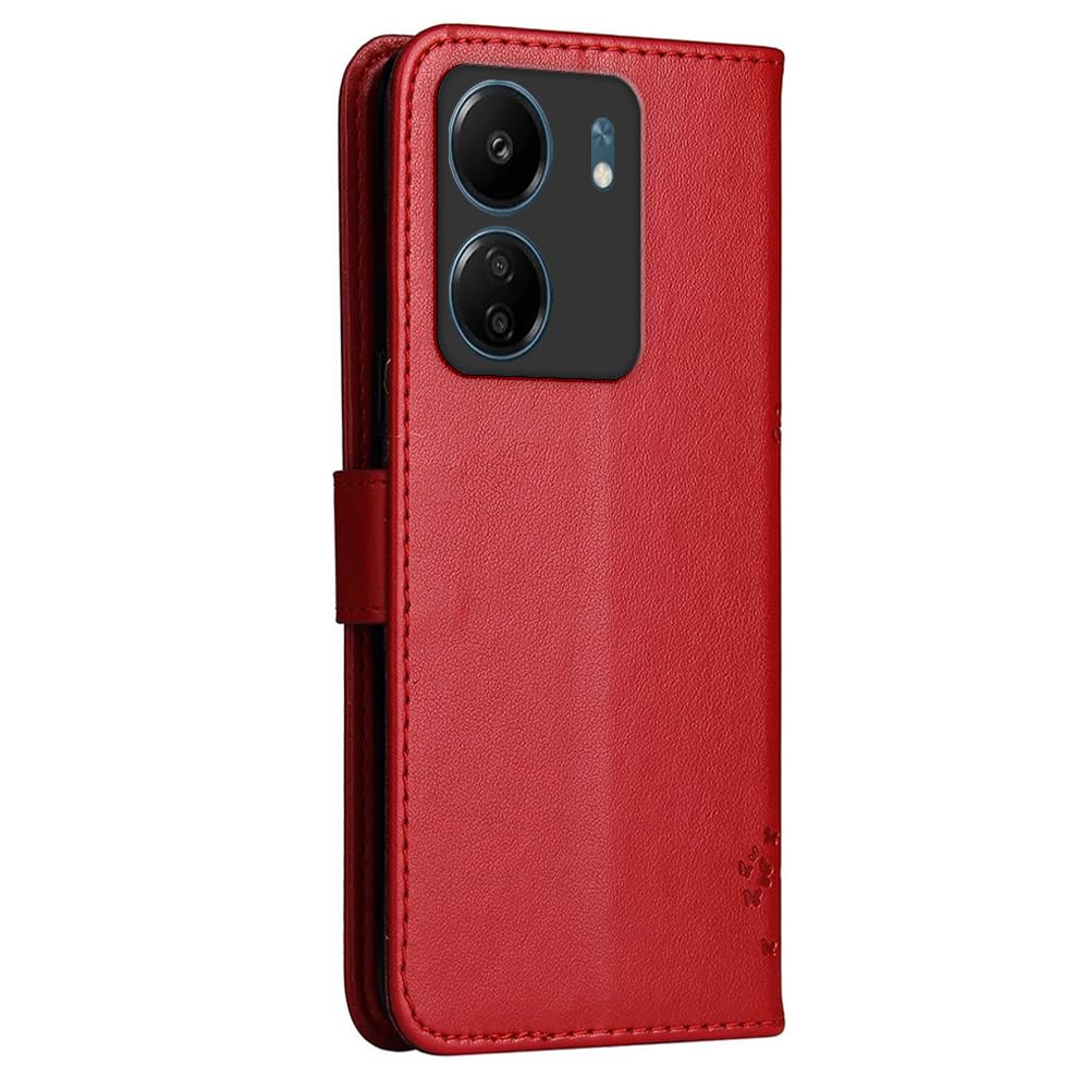 Topme - Funda De Cuero Estilo Cartera Para Redmi 13C 5G / Redmi 13R 5G, Con Patrón De Gato Y árbol, Azul (6.74 Pulgadas)