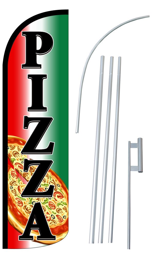 NEOPlex - "Pizza" 12-Foot Super Swooper Feather Flag with Heavy-Duty 15-Foot Pole and Ground Spike