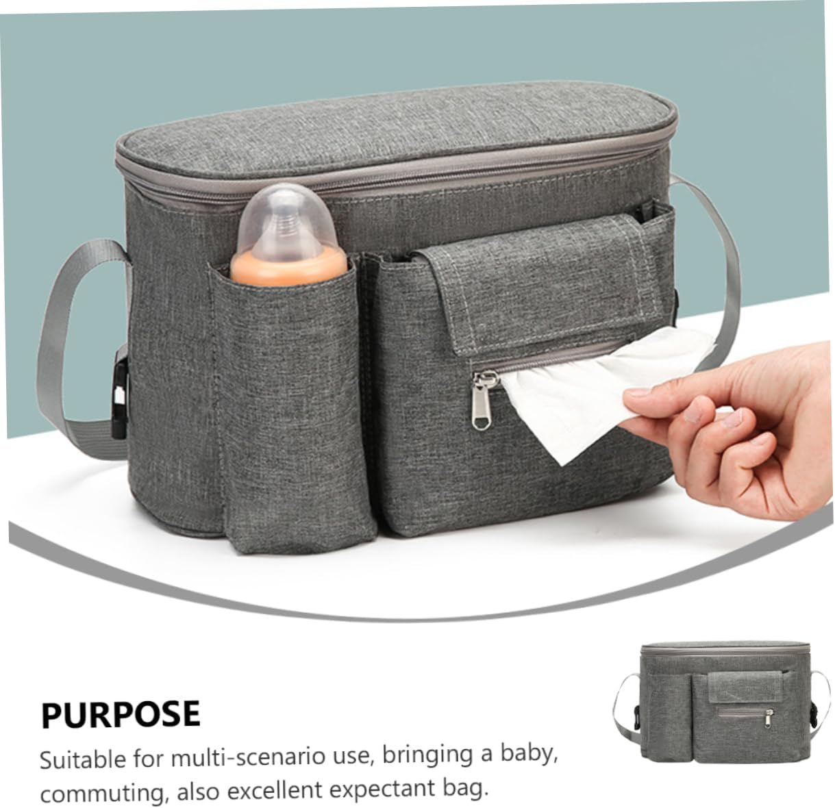 Supply Organizer Pouch Multi Functional Nursery Bag for Stroller Nappy Storage and Travel Capacity Scratch Resistant Grey Color