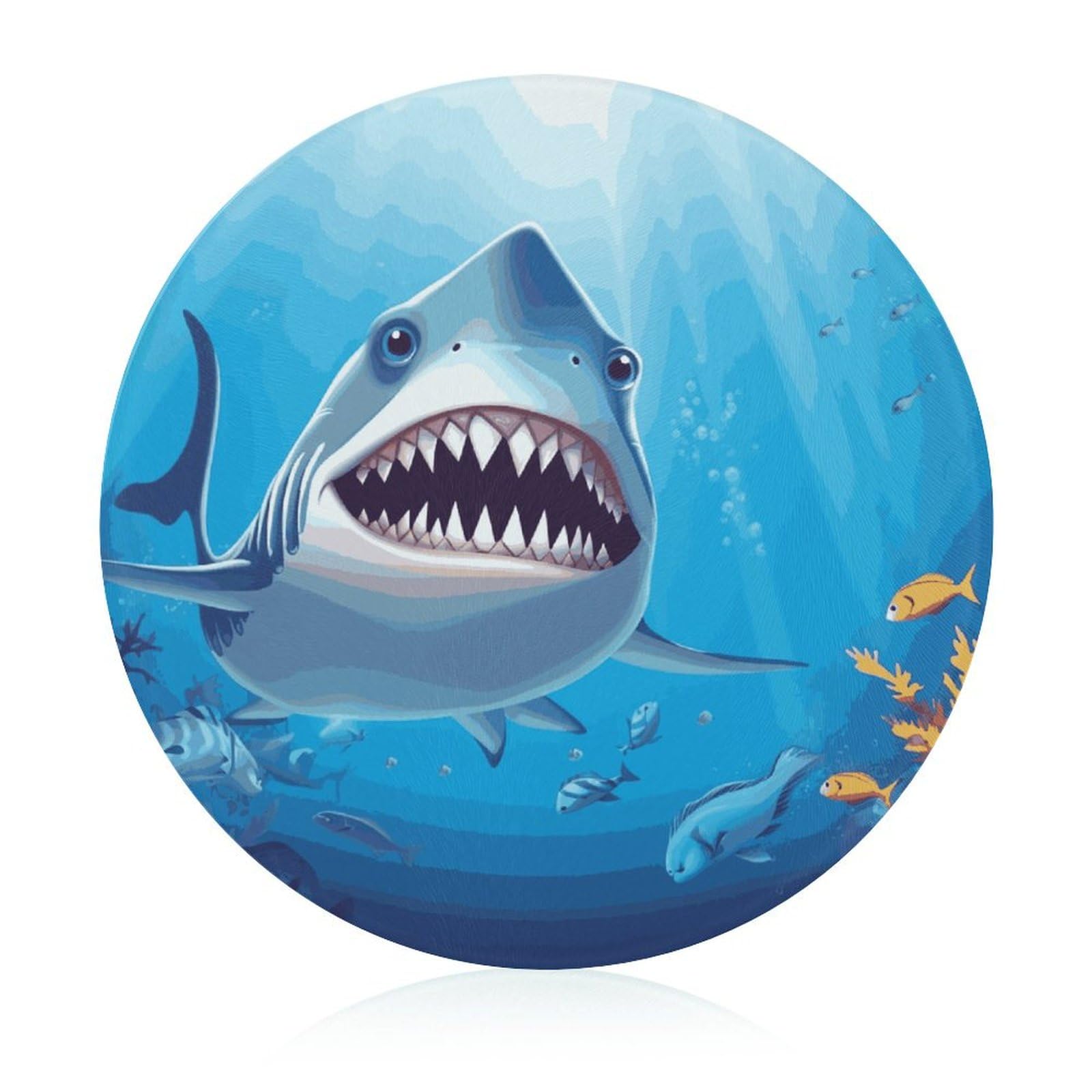Planche à découper en verre rond motif requin pour cuisine