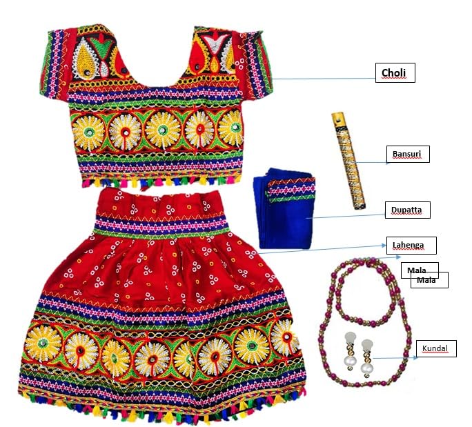 Image of PK HUB Kids Ethnic Radha Dress Lehenga Choli | Chania Choli Set | Janmashtami Mythological | Dandiya Dance Costume | Rajasthani ethinic style For Baby Girls