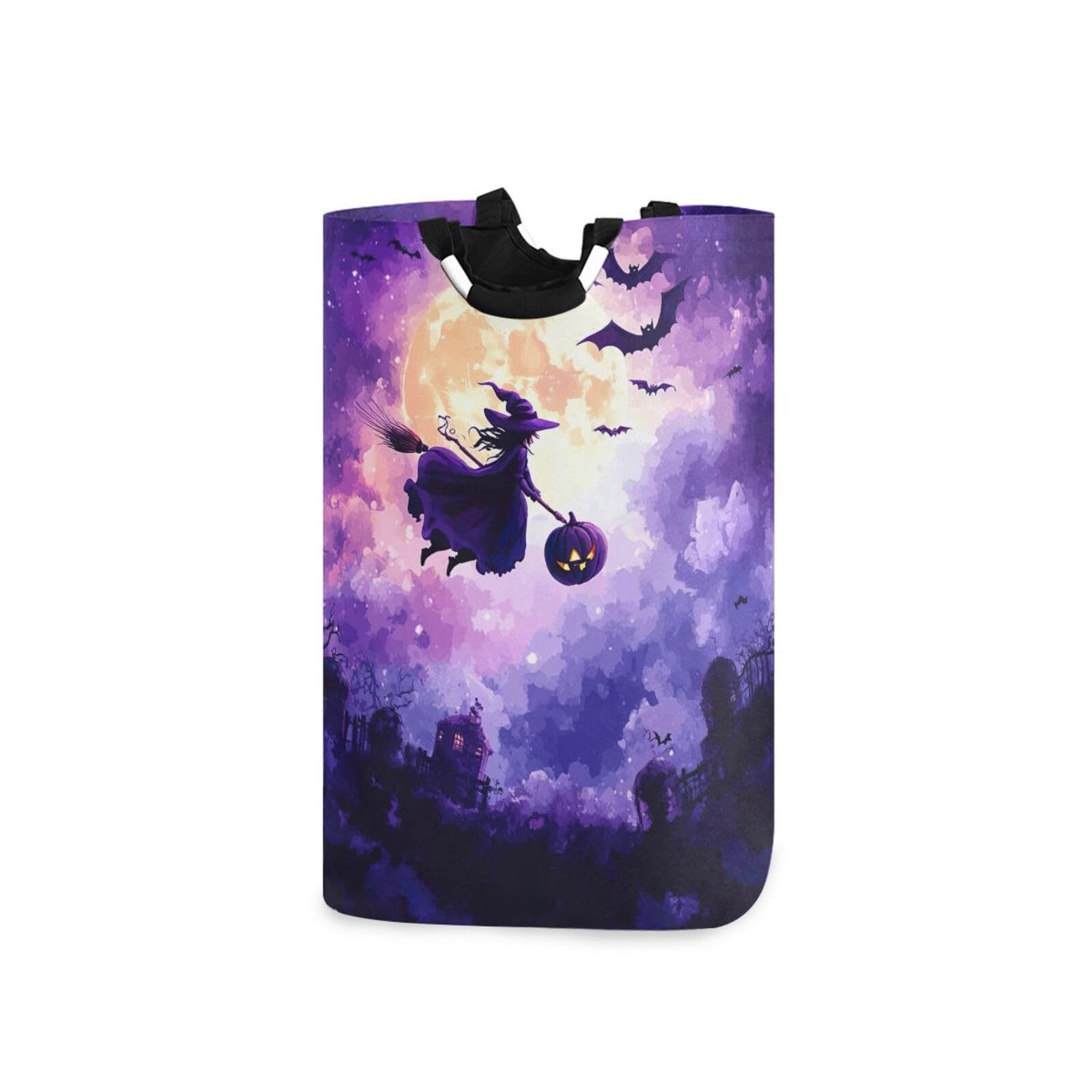 Jihqo Laundry Hamper Basket Halloween Witch Collapsible Nursery Storage Bin Waterproof Clothing Baskets for Home Bedroom Bathroom Washing Room