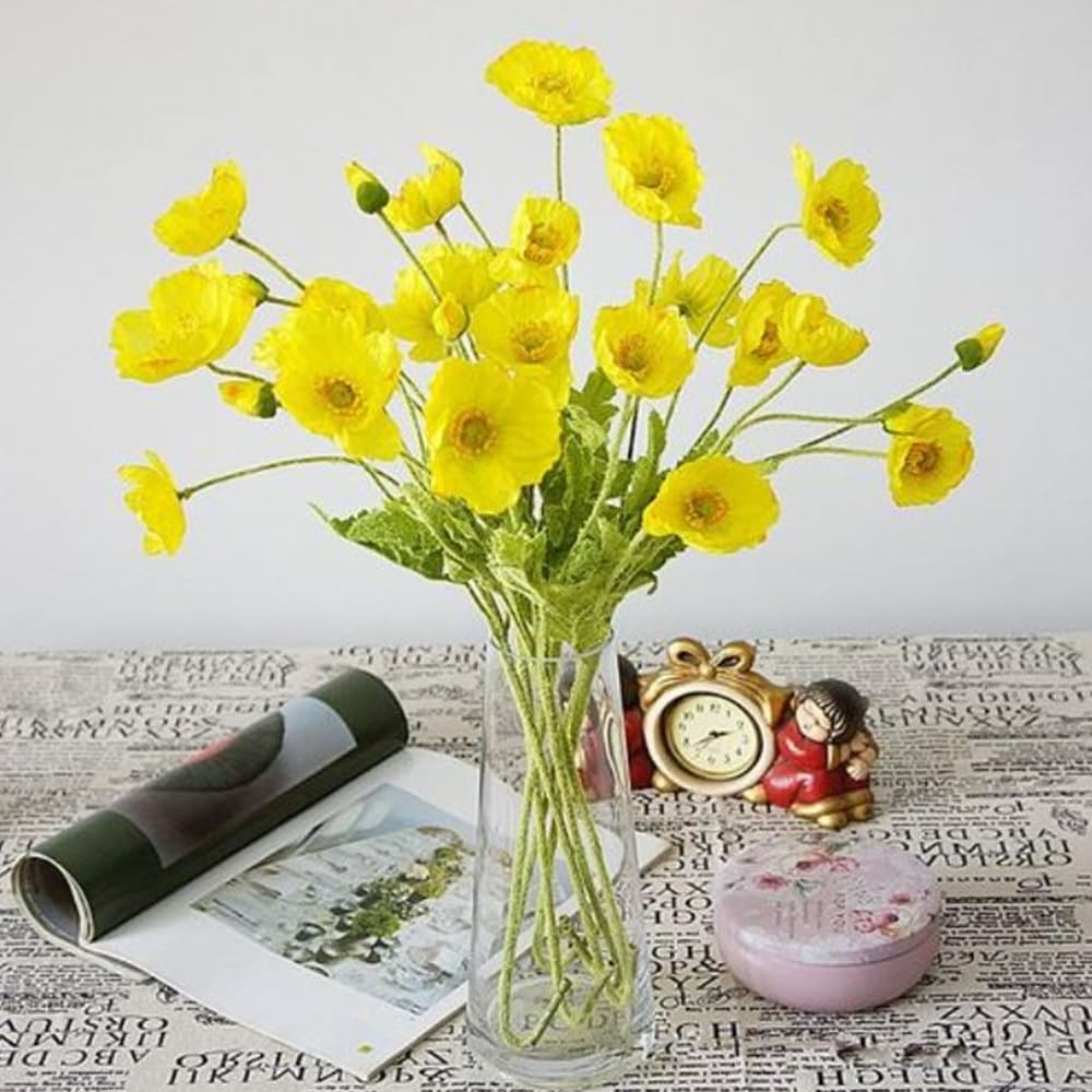 Corkwaw 6 Pcs 23.6" Artificial Poppy Silk Fake Flowers,PU Real Touch Silk Flower for Easter Memorial Day, Table Decorations - Image 2