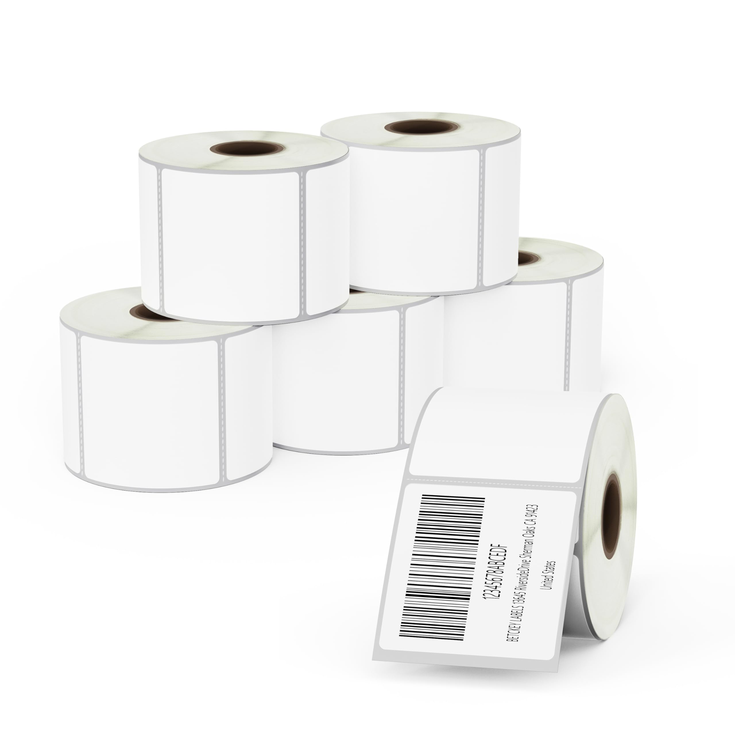 BETCKEY - 6 Rolls Film Removable Labels, 51mm x 51mm, 4500 Easy Peel Off No Residue Stickers Using for Thermal Printers