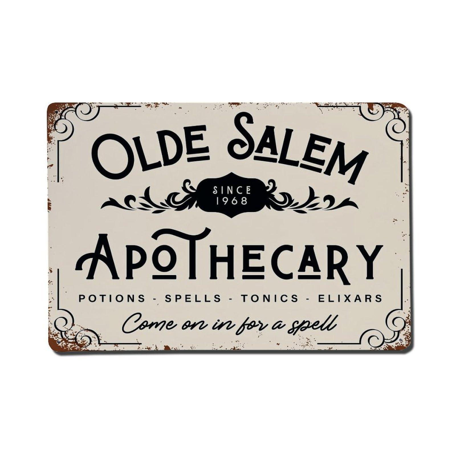 Olde Salem Apothecary Sign Pattern Vintage Tin Sign Retro Metal Wall Decor Metal Poster, Home Bar Garage Farmhouse Cafe Wall Art Decoration 8x12Inches