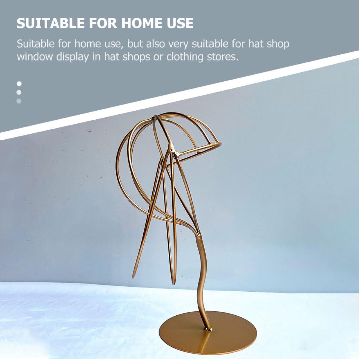 HOMSFOU Creative Gold Iron Hat Display Stand Wig Storage Holder Tabletop Hat Rack for Home and Retail Use
