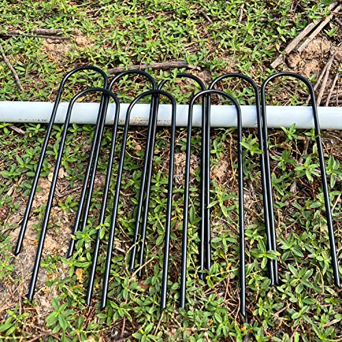 Image of Heavy Duty Trampoline Anchors High Wind U-Shaped Sharp Ends Ground Anchor Galvanized Steel 11.8inch Safety Stakes for Soccer, Tents and Garden Decorations (Black 8pcs)