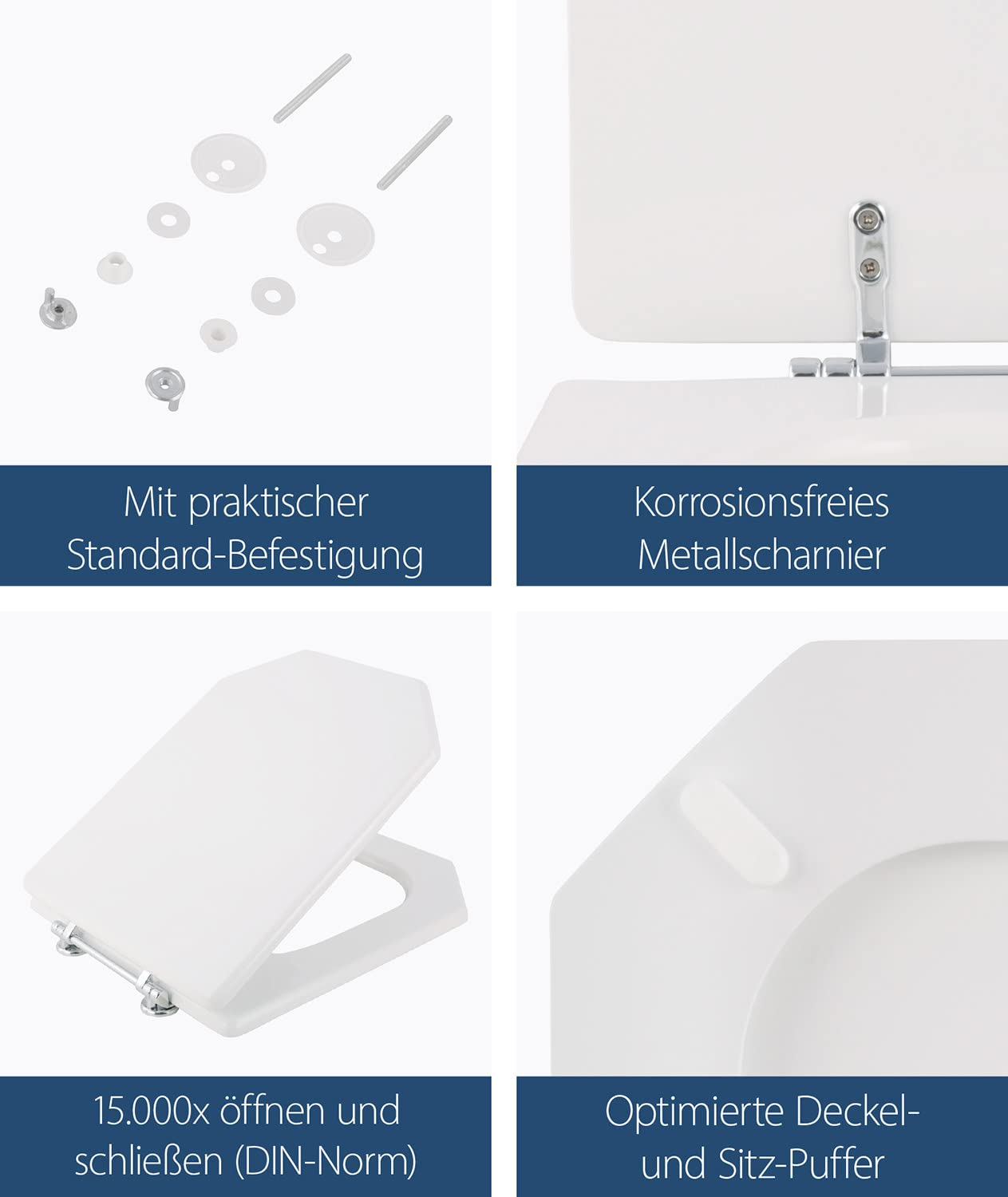 Sanitop-Wingenroth - 56696 4 - WC-Sitz in Wieß - Hochwertiger Toilettensitz mit Holzkern & Edelstahlscharnier