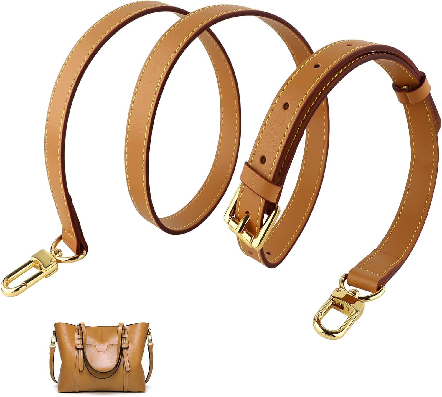 Genuine Vachetta Leather Crossbody Strap,Adjustable Replacement Purse Strap for Women's Shoulder Bags, Handbags and Purses,Apricot Yellow Leather Strap(0.7 Inch Width)