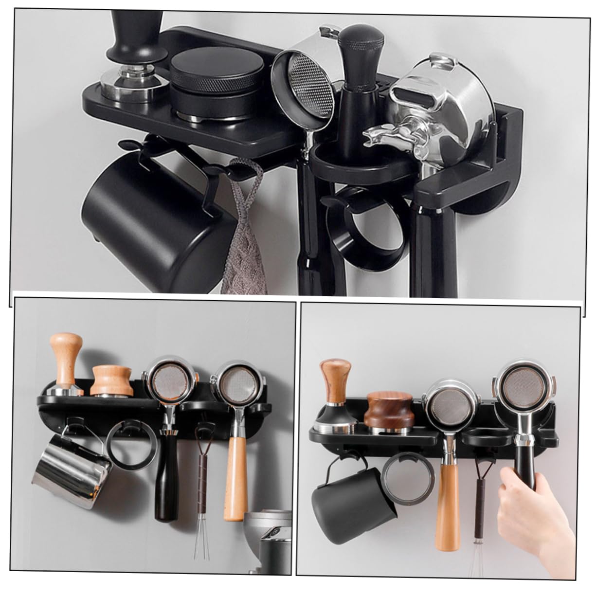 MAGICLULU Wandregal für Kaffeesiebträger Espressoregal mit Siebträgerhalter Aufbewahrungsregal Kaffeesiebträger Selbstklebendes Edelstahl-wandregal Kaffeezubehör-organizer für Espressobar