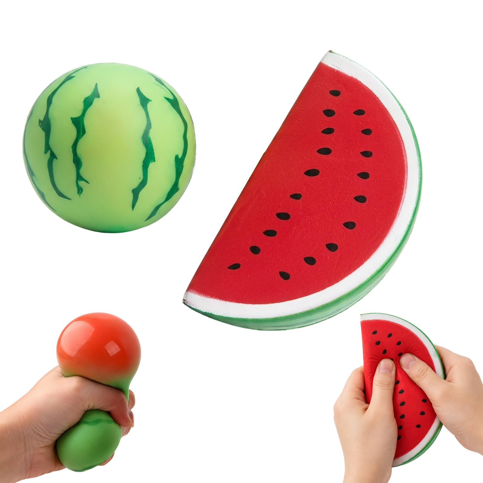 2 PCS Watermelon Squishy, Squishies, Two Watermelon & Watermelon slice shaped Squishy Decor, Charming Decor for Interior Lovers, For Those Who Adore Fruity themed Decor