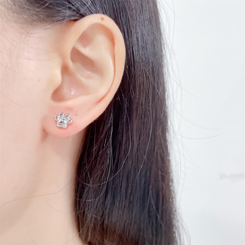 Aretes pequeños de tuerca pequeños con diseño de pata de perro y gato de 0.71 oz para mujeres, adolescentes y niñas, de acero inoxidable simple chapado en oro plateado para cartílago de animales 5