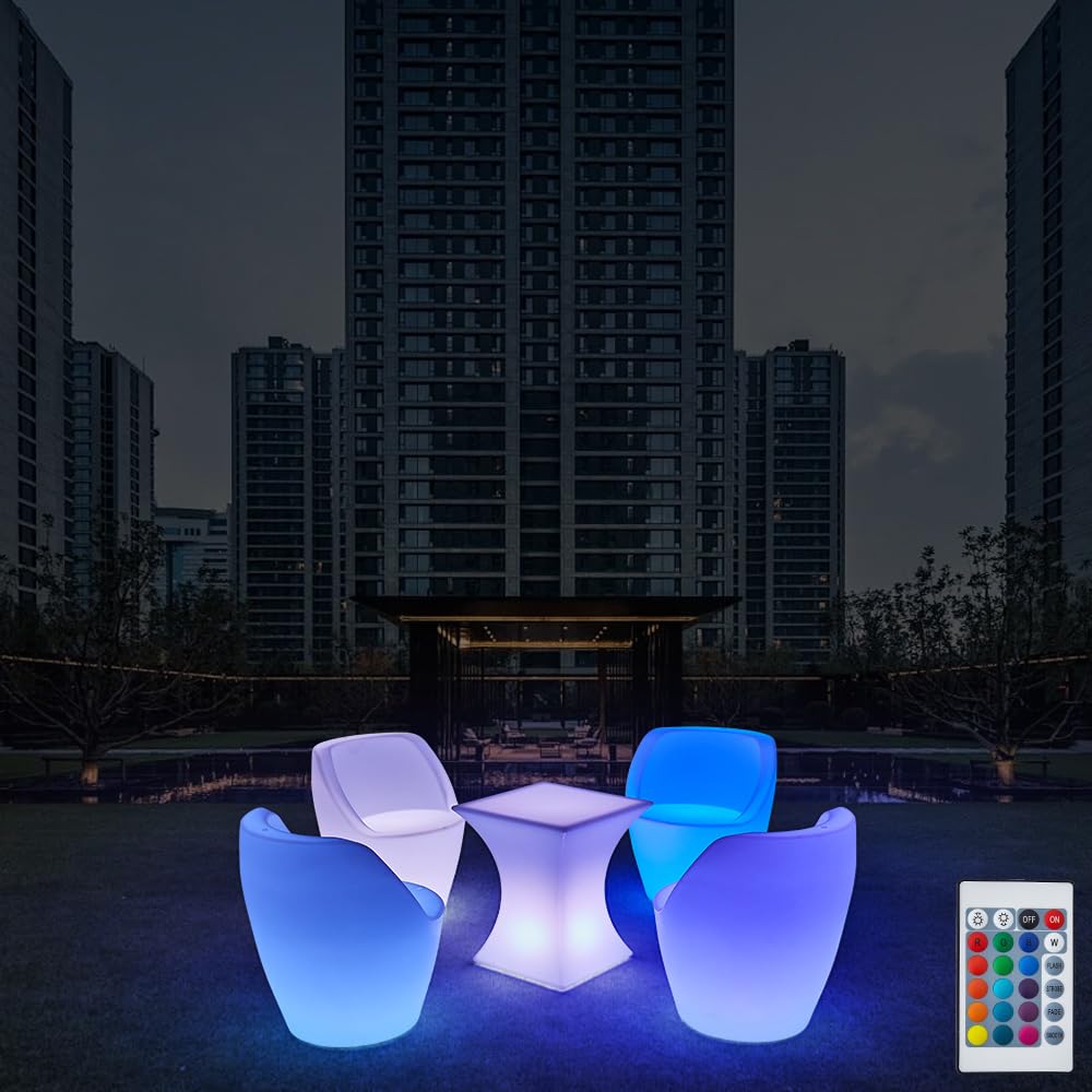 Lampada da giardino a LED luminosa poltrona tavolo economica con telecomando. Ricaricabile RGBW luminosità regolabile Nuovo Chic LED Mobili (YXF-6372 Poltrona angolare)