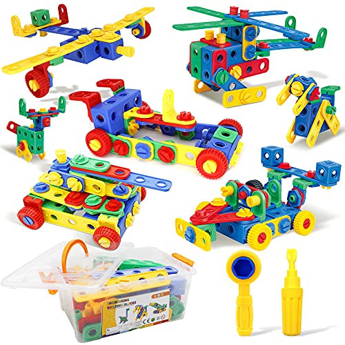 Building Blocks STEM Toys Educational Construction Set Engineering Toys Kit Creative Activities Games Learning Gift for Kids 4-8 Years with Toy Storage Box