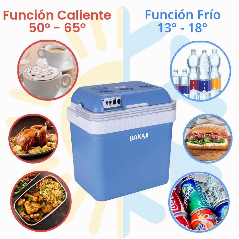 Bakaji Nevera eléctrica de 24 litros, 12/220 V, para casa, Coche, Caravana, Barco, refrigerador, portátil, función de Calor y frío. Dimensiones: 41 x 30 x 45 cm