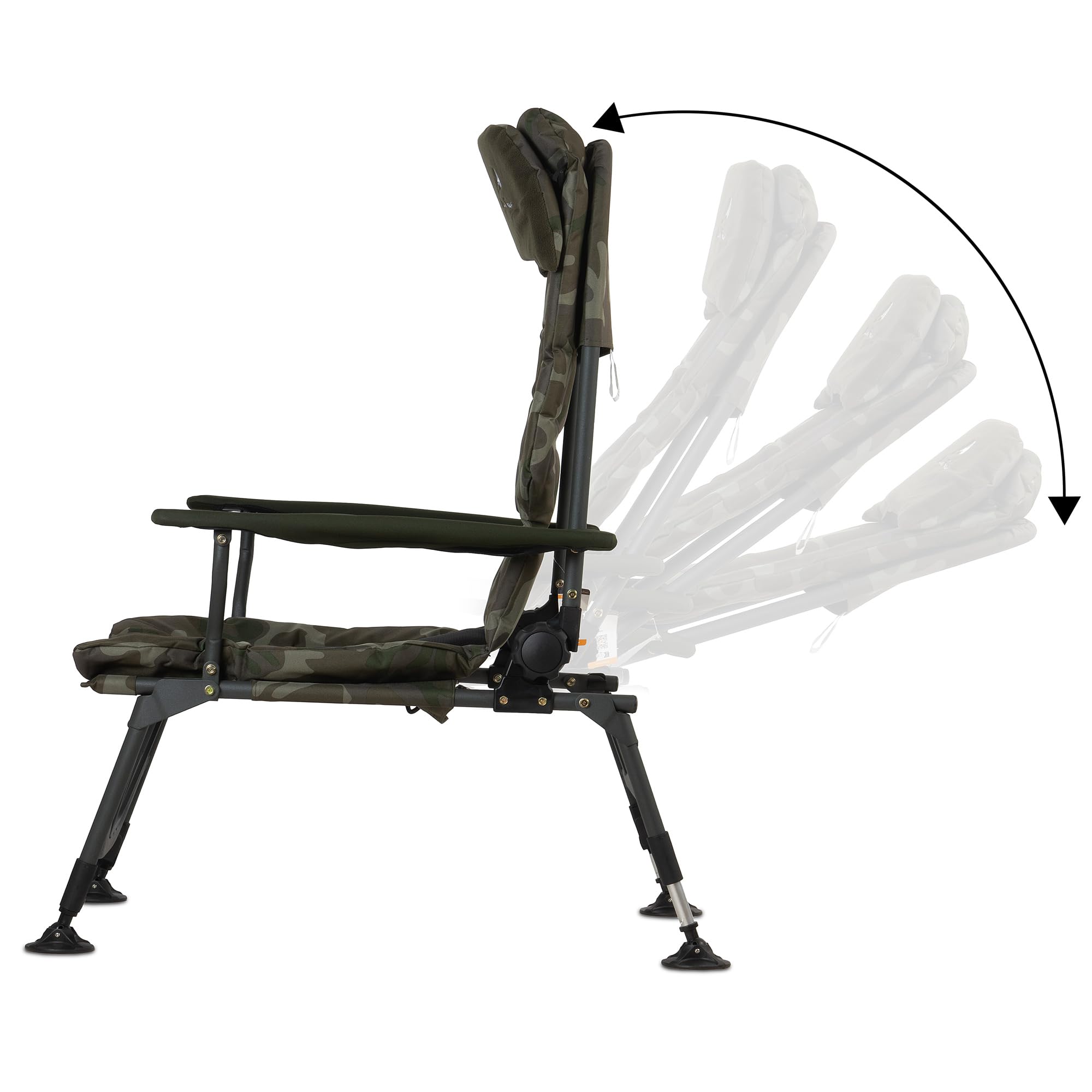 CampFeuer Sedia Pesca Camouflage Verde Oliva | Sedia Campeggio Regolabile Altezza | Poltrona Carpfishing Pieghevole con Cuscino | Sedia Outdoor Viaggio per Campeggio, Tenda, Pesca | Carp Chair