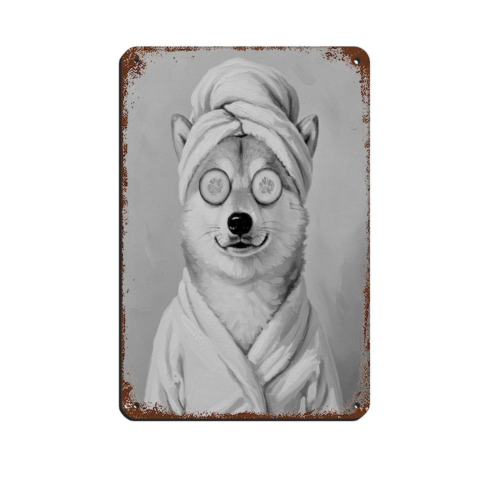 Bathroom Spa, Shiba Inu Décor Art Retro Poster Metal Tin Sign Chic Art Retro Iron Painting Bar People Cave Cafe Family Garage Poster Wall Decoration 8x12inch(20x30cm)