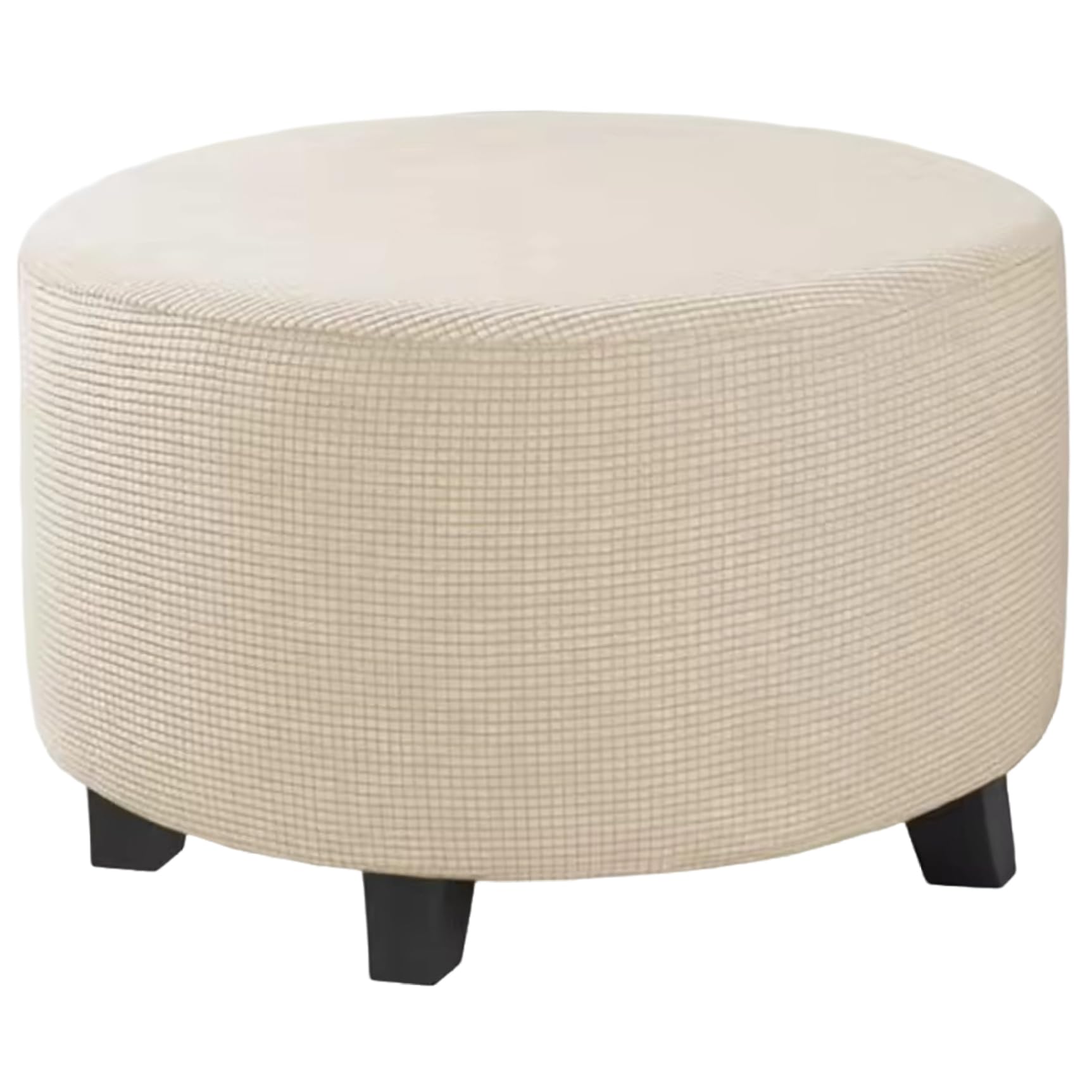Hintyne Footstool Cover Round Ottoman Cover, Jacquard Stretch Ottoman Slipcover, Washable Foldable Footstool with Elastic Edge, Fit for 24-29" Dia. Khaki