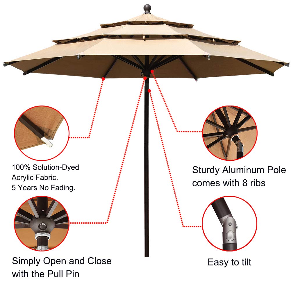 Eliteshade Sunbrella 11ft 3 Tiers Market Umbrella Patio Outdoor Table Umbrella With Ventilation And 10 Years Non Fading Guarantee Sunbrella Heather Beige Buy Online At Best Price In Uae Amazon Ae