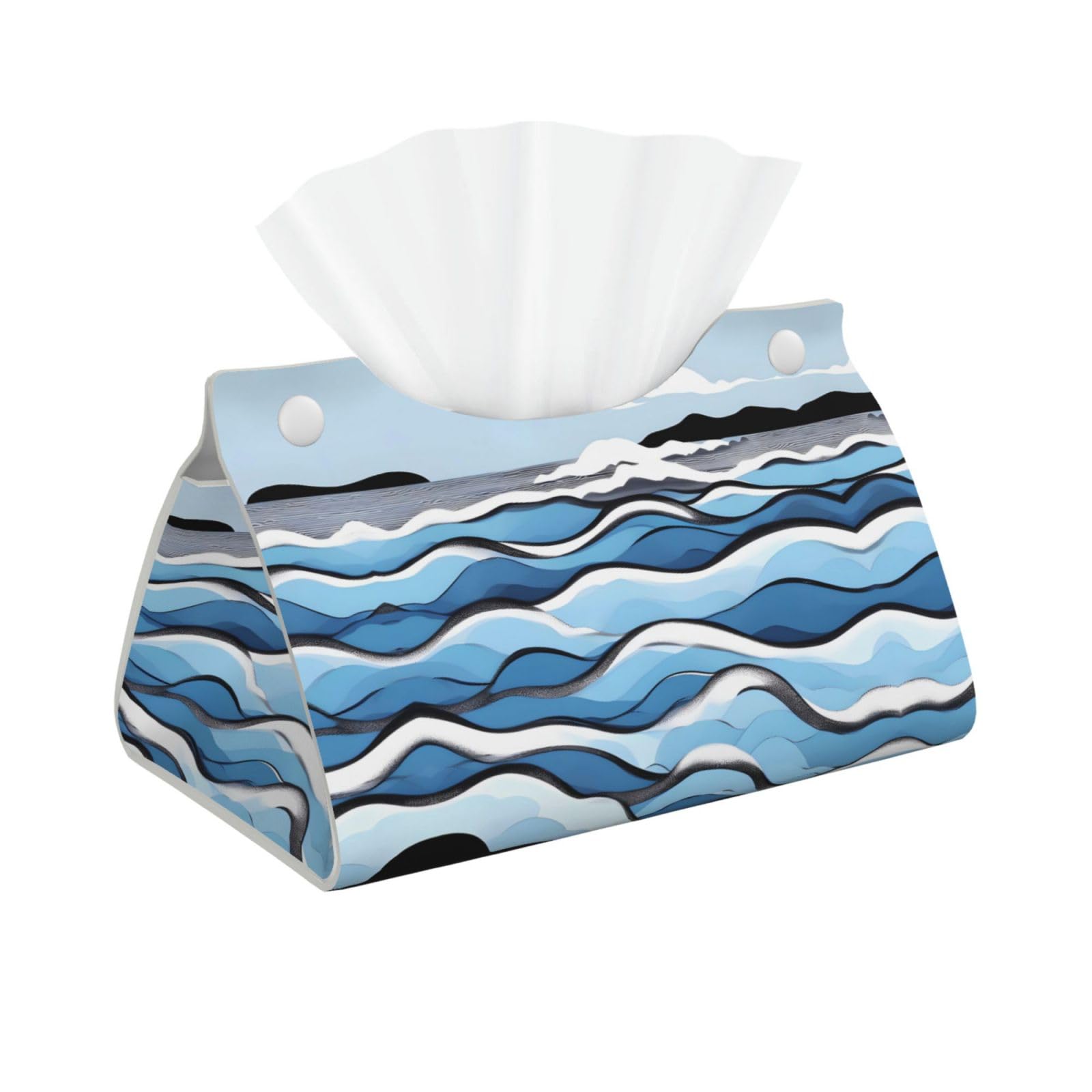 Waves Lapping at the Rocks Print Long Tissue Box Cover Holder Foldable Leather Organizer for Vanity, Nightstand, Desk & Bathroom