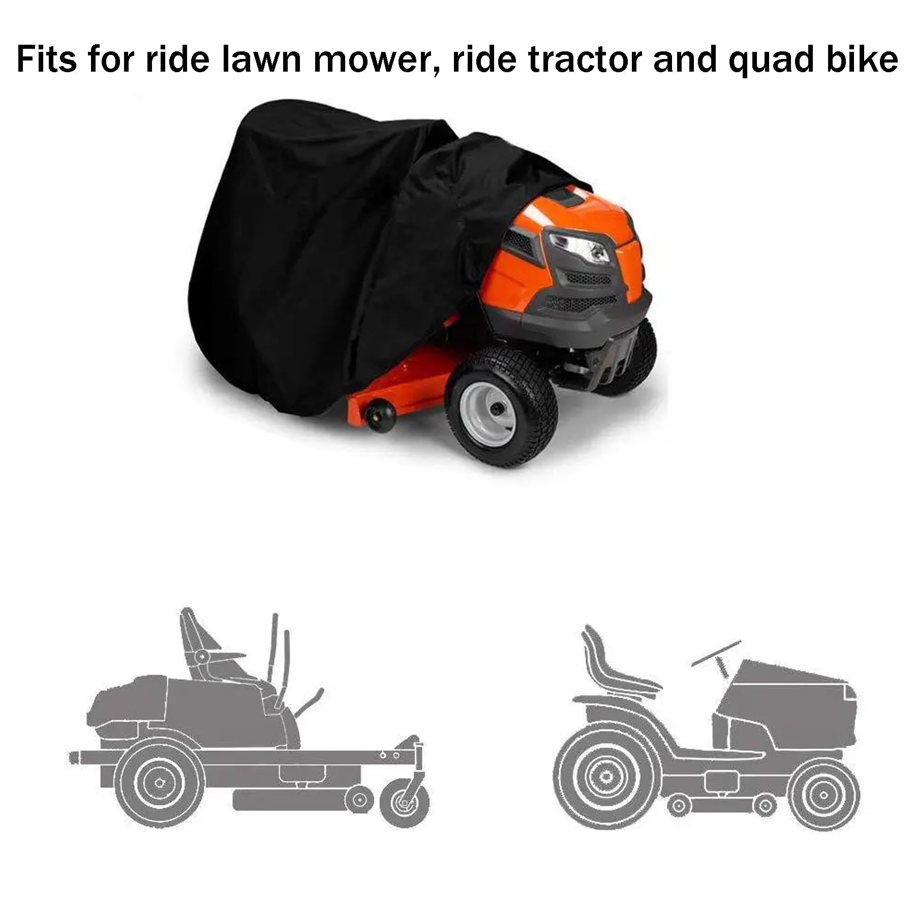 Funda protectora universal para cortacésped con bolsa de almacenamiento, impermeable, resistente a los rayos UV, para tractor de jardín al aire libre (negro, XXL)