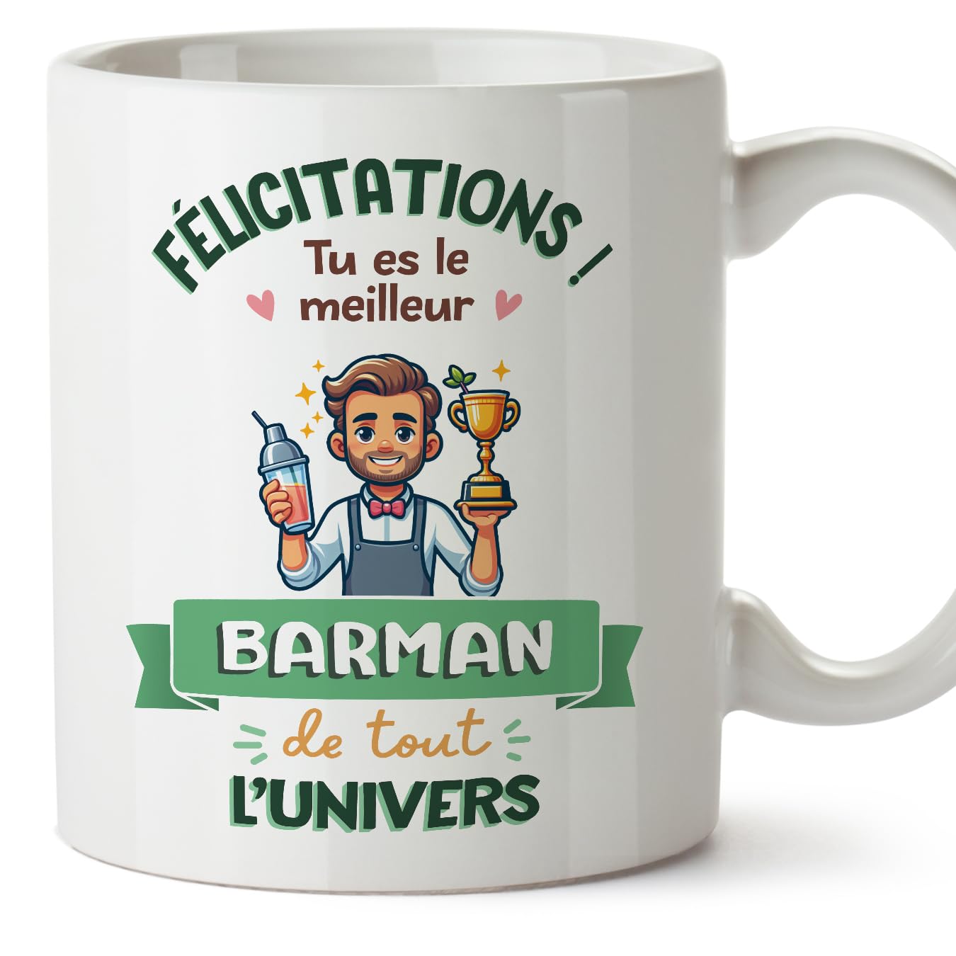 MUGFFINS Barman Man Mug - in French - Meilleur Univers Trophée - Funny Gift for Colleagues - Ceramic 11oz Mug — image 1