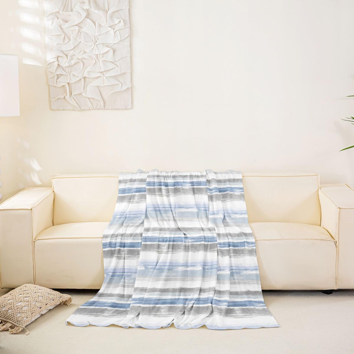 Homewish Funda de sofá abstracta a rayas azules de 180 x 340 cm