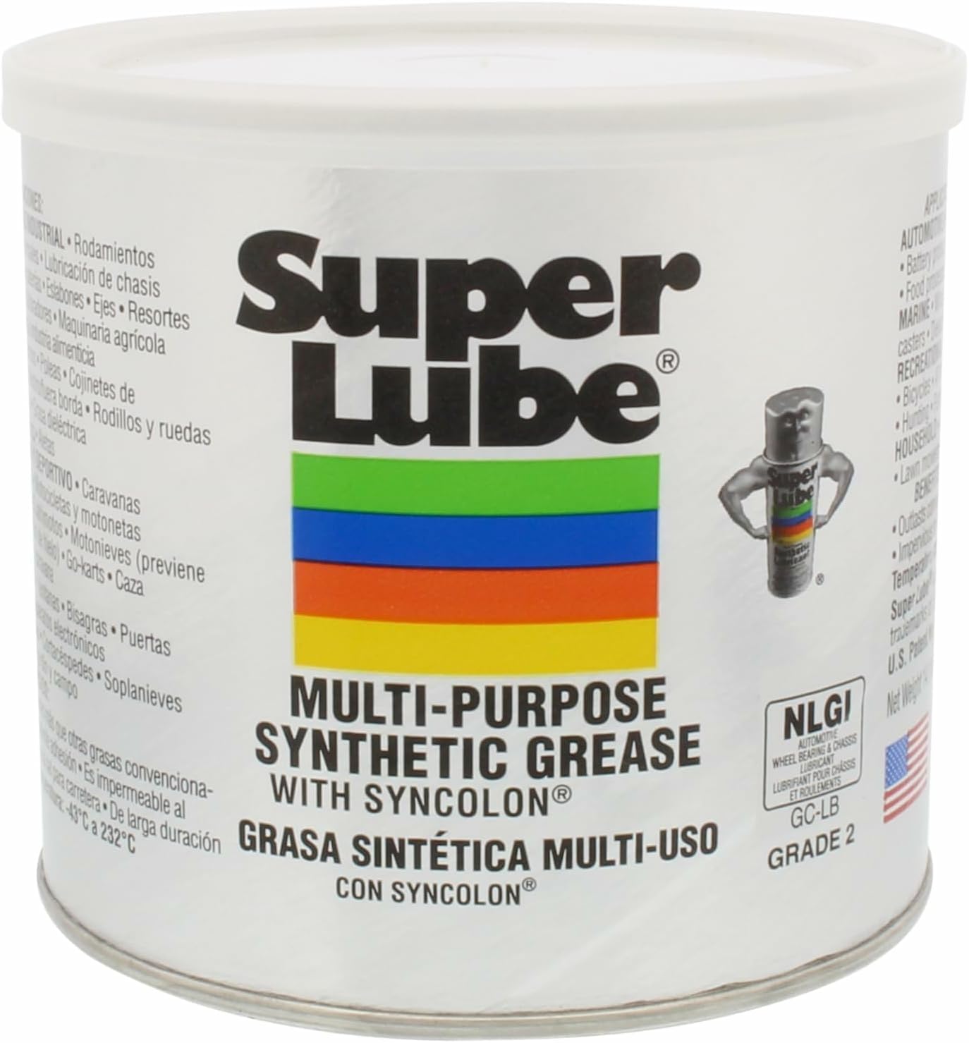 Super Lube Multi-Purpose Synthetic Grease w/Syncolon - High Temperature, Water & Corrosion Resistant Grease - Workshop & Industrial Use - Food Grade - Translucent White - Canister - 14.1 oz (41160)