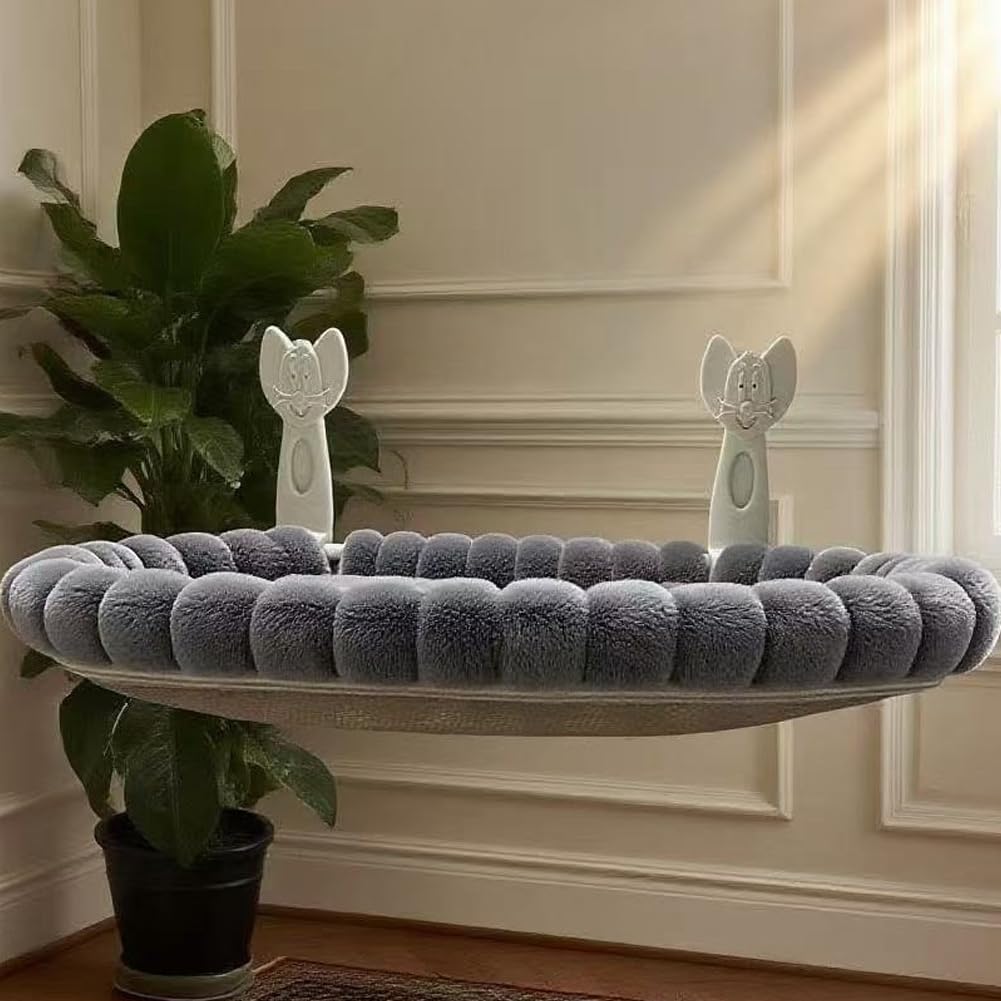 Persico per finestra per gatti per interni, grigio | Design a ventosa, facile da installare, salvaspazio, per gatti da interni