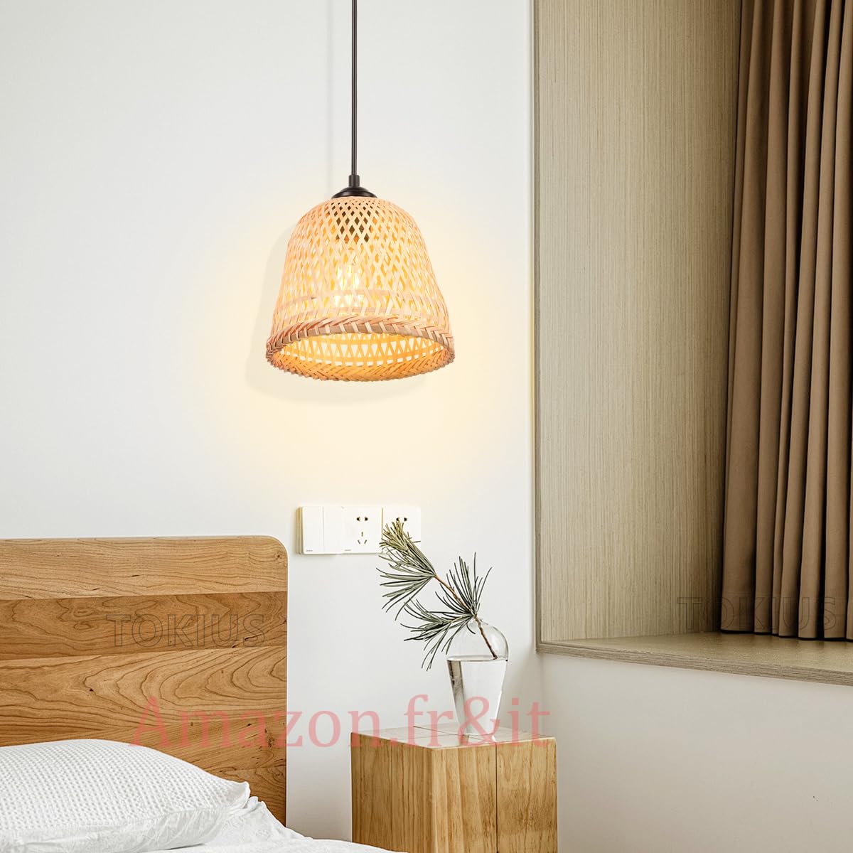 2 packs Lustres Suspensions Bambou Industrielle Luminaire Plafonnier E27 Vintage Lustre Abat-jour en Bambou Tressé Rétro Lampe de plafond Ø200mm Design Pour Salon Cuisine Chambre (A-L-2pcs)