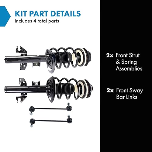 Miniatura 679 de TRQ Kit de suspensión delantera, conjunto de amortiguadores y resortes, barra estabilizadora, enlace estabilizador compatible con Chevrolet