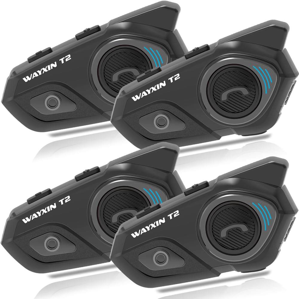 T2 - 4 auriculares Bluetooth para motocicleta, intercomunicador Bluetooth para 2 conductores de 1000 m con intercambio de música, cancelación de ruido DSP y CVC, radio FM, emparejamiento con