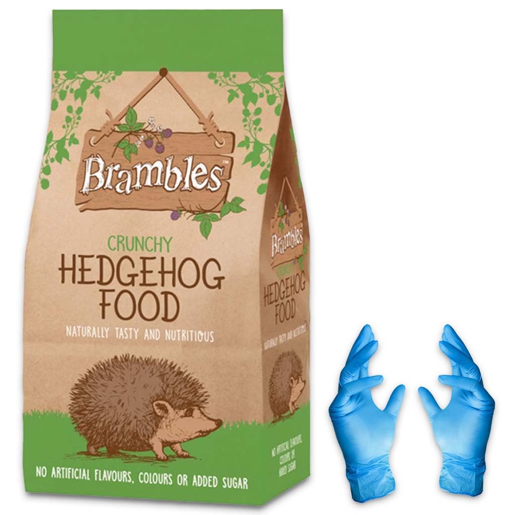 Brambles Crunchy Hedgehog Food - Also Suitable for Badgers and Foxes - Nutritious Food with Kasabona Blue Vinyl Gloves (Crunchy 900g x 1)