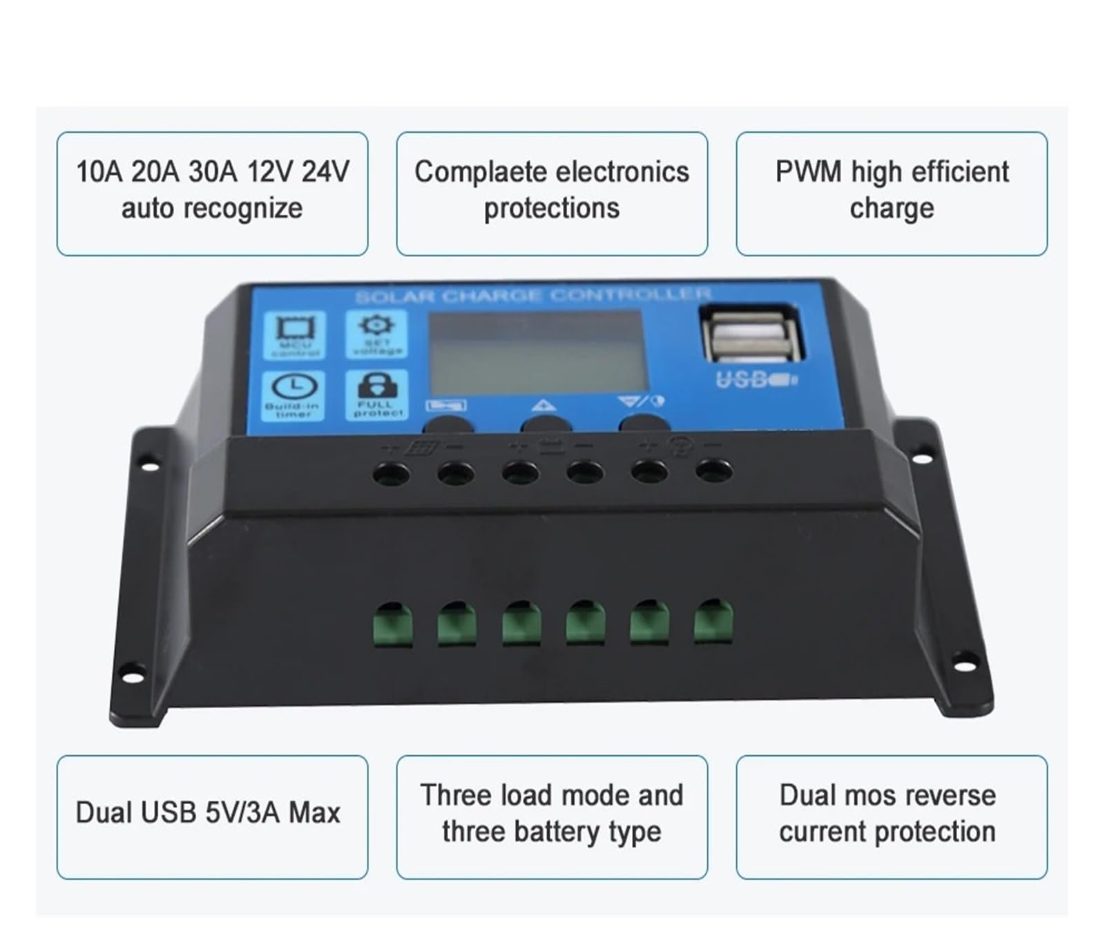 Kontroler ładowania słonecznego, Regulator Ładowania PWM Solar 30A Napięcia Akumulatora Do Systemu 12V 24V