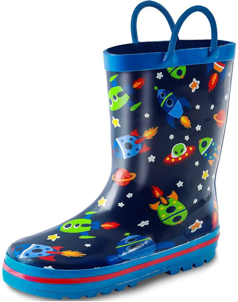 SHOFORT Kids Rubber Rain Boots Waterproof, Toddler Rain Boots with Handles