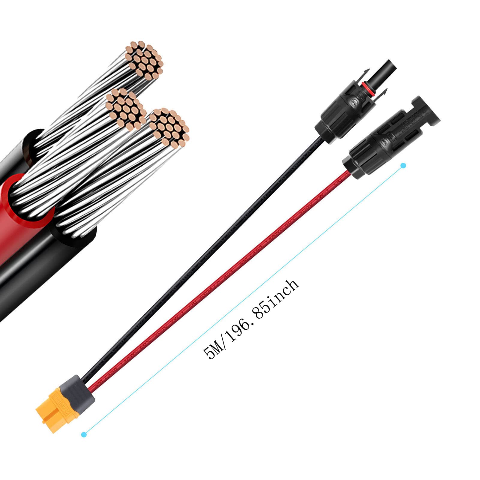 Solarladekabel Solarstecker auf XT60 Adapter Stecker Anschluss von Solarpanel 12AWG Kabel für EF DELTA 2 River Max Pro Mini Solargenerator Powerstation (5M)