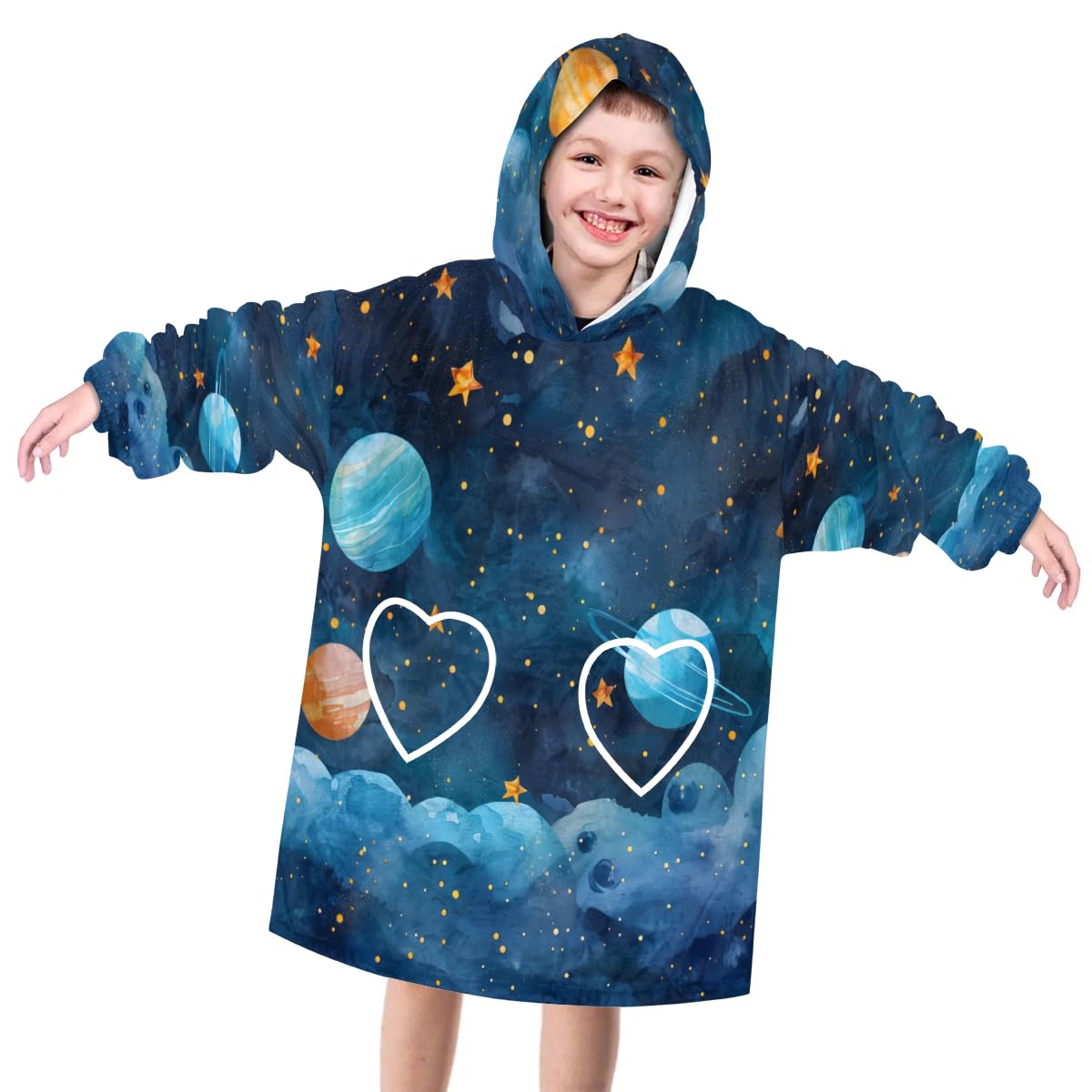 Wearable Blanket Hoodie for Kids, Tranquil starry sky Fleece Sweatshirt Blanket Oversized Blanket Sweatshirt with Pocket Flannel Warm Hooded Blanket 6-10 Year Old Girl Boy Gift, One Size