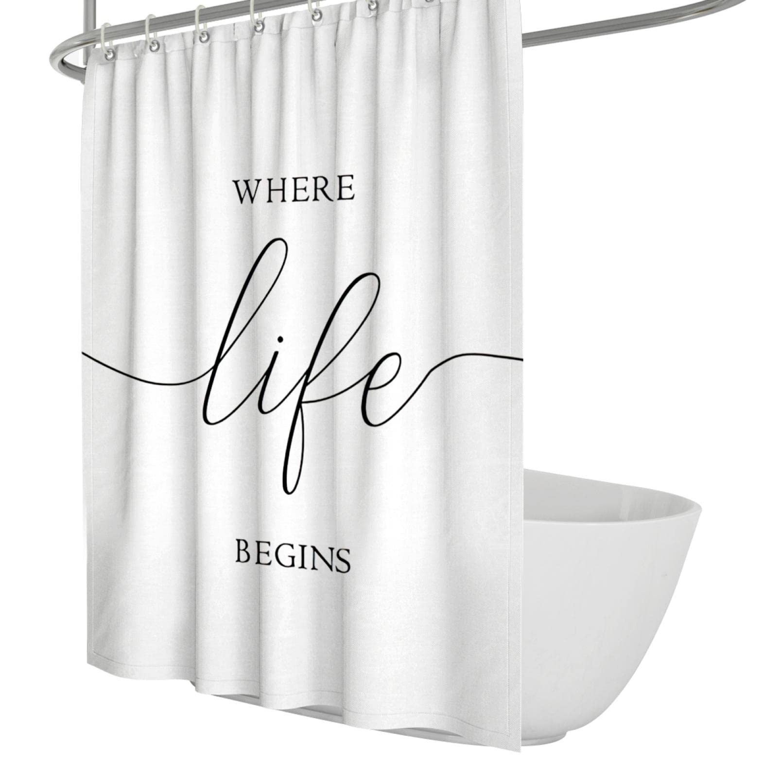 Cortina de Ducha de Simplicidad Moderna Set White Words Cortina de Ducha para la decoración del baño Cortina de Ducha de Tela Lavable Impermeable para bañera W200xL200cm