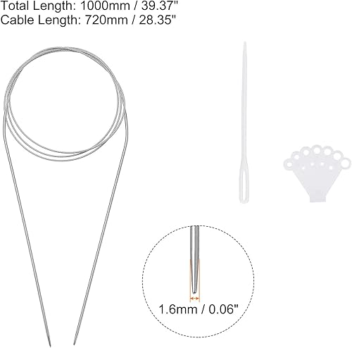 Miniatura 2 de uxcell Kit de agujas de tejer circulares, 39.37 pulgadas de largo, 0.142 in de diámetro, aguja redonda de acero inoxidable para proyectos hechos a