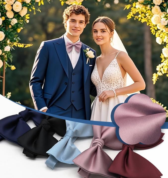 Image of Luckyvestir Oversized Bow Ties for Men, Pre Tied Clip on Men's Black Bowtie for Wedding Tuxedo Banquets Formal Wear