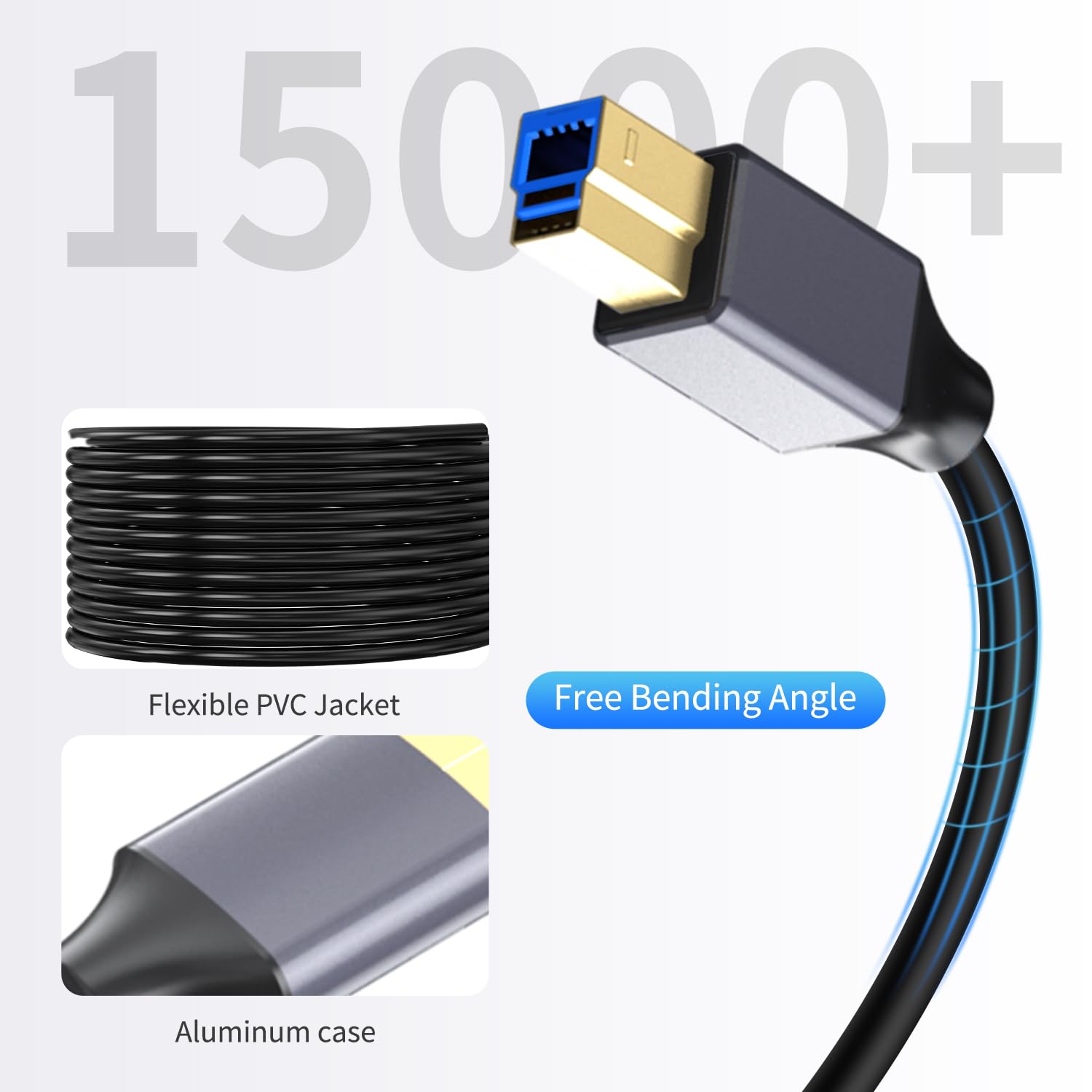 Aktives USB 3.0 A auf B Druckerkabel, 6 m, USB 3.0 Typ B Druckerkabel, kompatibel mit Konferenzkamera, Dockingstation, Festplatte, Scanner, Drucker, Vidicon und mehr