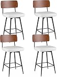 COSTWAY tabourets de bar rembourrés de 27 po, ensemble de 4, chaises de hauteur de comptoir pivotantes à 360° avec dossier en bois et pieds en métal, sièges rembourrés haut avec repose-pieds pour îlot de cuisine (4, Blanc)
