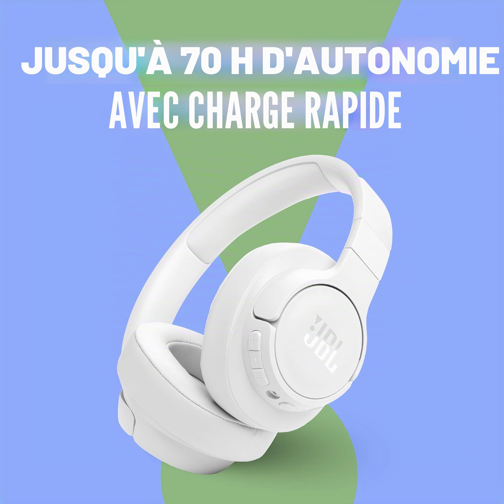 JBL Tune 770NC - Casque supra-auriculaire Bluetooth sans fil avec suppression intelligente du bruit adaptative, Bluetooth 5.3, autonomie jusqu'à 70H avec charge rapide, design léger, confortable et